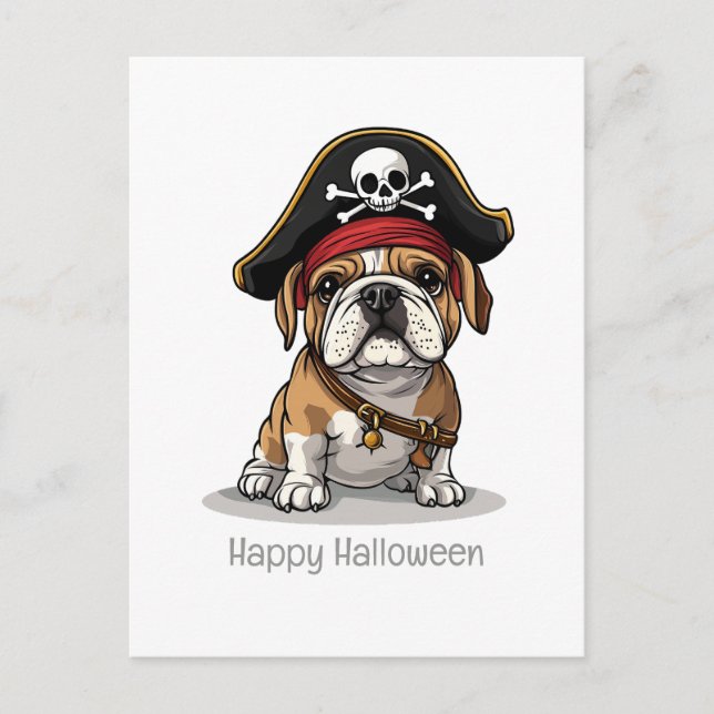 Cartão Postal Feliz Halloween Pirate English Buldogue (Frente)