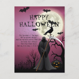 Cartão Postal Feliz Halloween Purple Spooky Night