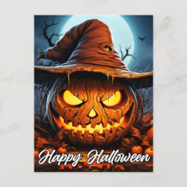 Cartão Postal Feliz Halloween Que Ilumina Pumpkin Louco