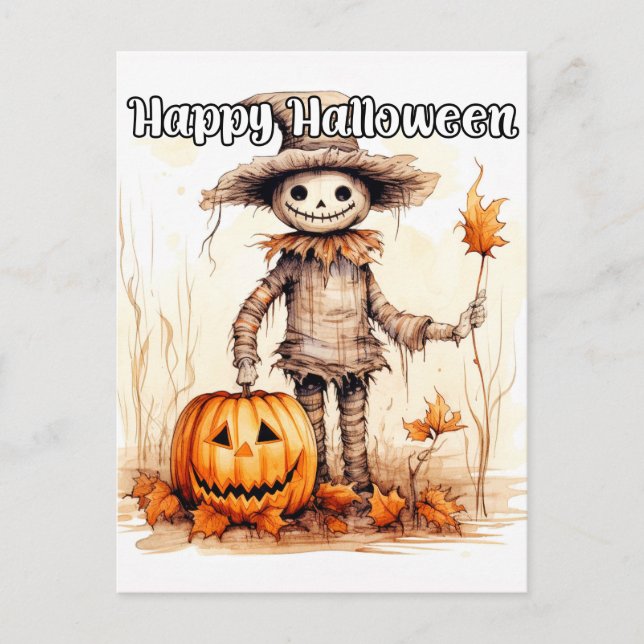 Cartão Postal Feliz Halloween Scarecrow (Frente)