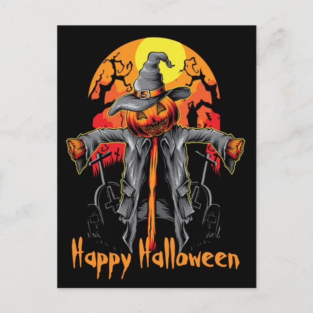 Cartão Postal Feliz Halloween Scarecrow (Frente)