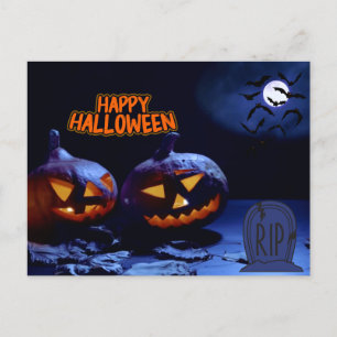 Cartão Postal Feliz Halloween Scary Pumpkins, RIP, Bats