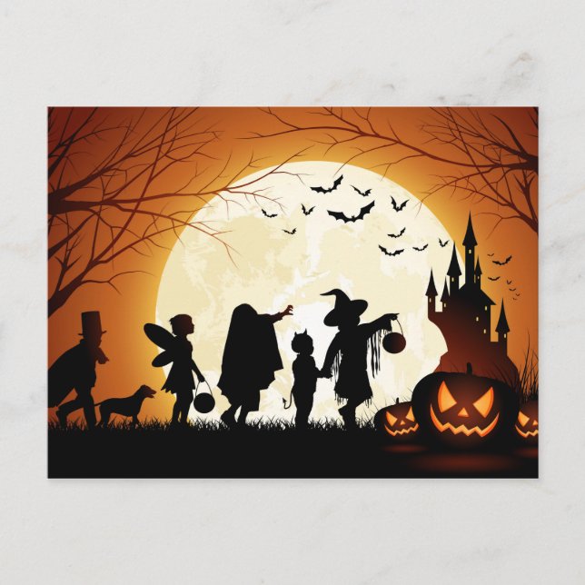 Cartão Postal Feliz Halloween Silhouette Children (Frente)