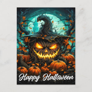 Cartão Postal Feliz Halloween Sinister Iluminando Pumpkin Louco