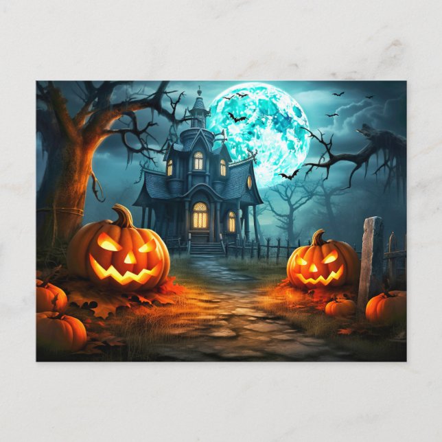 Cartão Postal Feliz Halloween Spooky Assombrado Moradia (Frente)