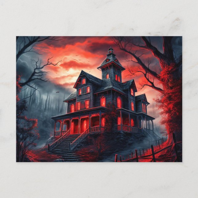 Cartão Postal Feliz Halloween Spooky Dwelling (Frente)