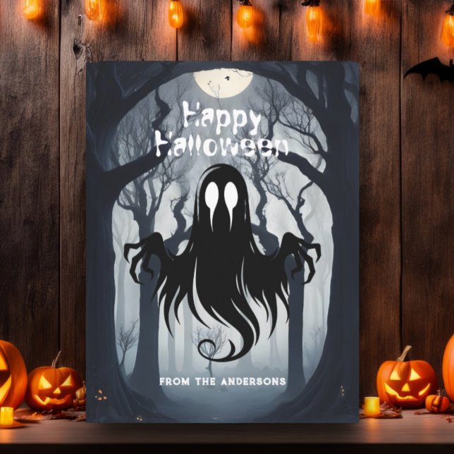Cartão Postal Feliz Halloween Spooky Ghost Haunted Forest (Criador carregado)