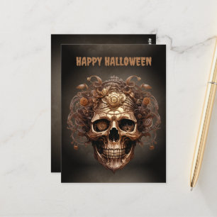 Cartão Postal Feliz Halloween Steampunk Skeleton