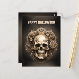 Cartão Postal Feliz Halloween Steampunk Skeleton
