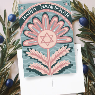 Cartão Postal Feliz Hanukkah Art Nouveau Bloom Holiday