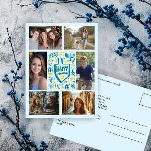 Cartão Postal FELIZ HANUKKAH Doodle CUSTOM 6 PHOTO Holiday