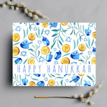 Feliz Hanukkah Driedel Gelt Watercolor PERSONALIZA