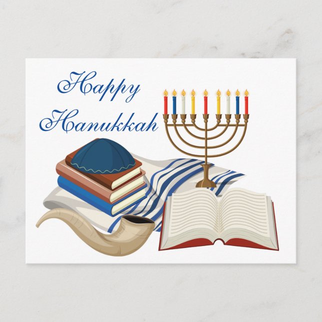 Cartão Postal Feliz Hanukkah Menorá (Frente)