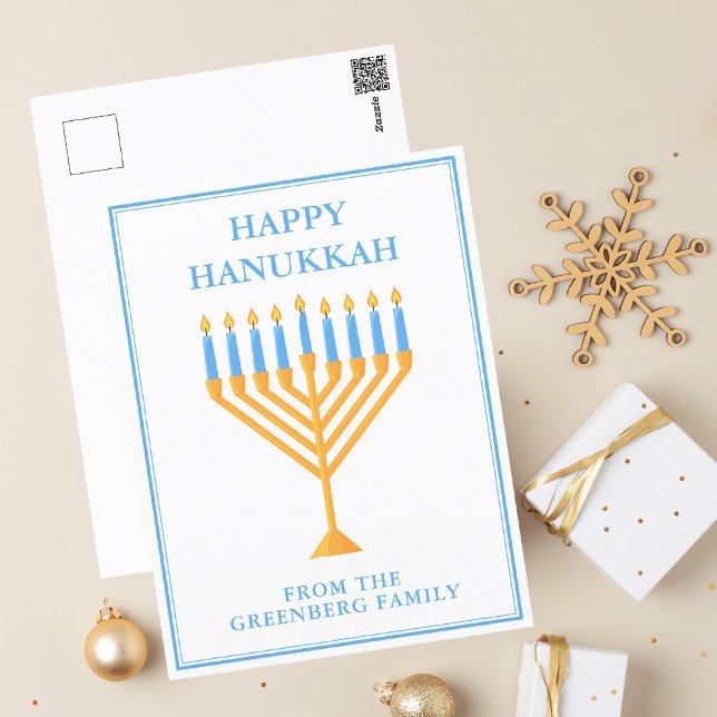 Cartão Postal Feliz Hanukkah Menorah Cute Personalizado (Criador carregado)