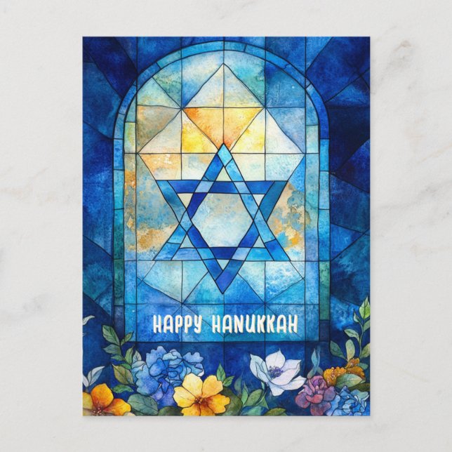 Cartão Postal 🕎 Feliz Hanukkah, vento de vidro manchado persona (Frente)