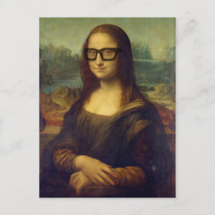Cartão Postal Feliz Hipster Mona Lisa em Óculos de Hipster Legal