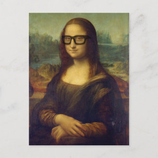 Cartão Postal Feliz Hipster Mona Lisa em Óculos de Hipster Legal
