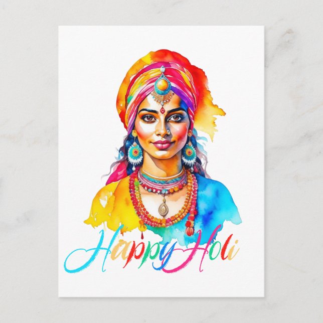 Cartão Postal Feliz Holi Mulher (Frente)