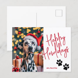 Cartão Postal Feliz Howlidays Pet Foto de Natal Vermelho