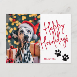 Cartão Postal Feliz Howlidays Pet Foto de Natal Vermelho