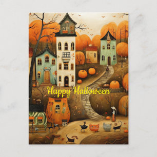 Cartão Postal Feliz ilustração colorida de Halloween