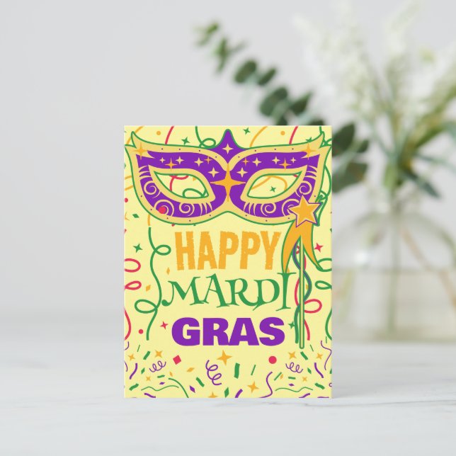 Cartão Postal feliz mardi gras (Em pé/Frente)