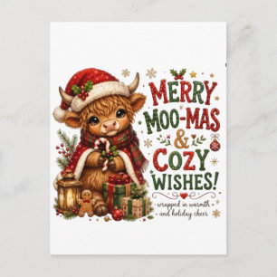 Cartão Postal Feliz Moo-Natal e Desejos Aconchegantes – Vaca Fof