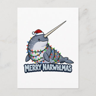 Cartão Postal Feliz Narwhalmas Luzes de Natal do Narval Divertid