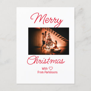 Cartão Postal Feliz Natal adicione o nome da família foto vermel