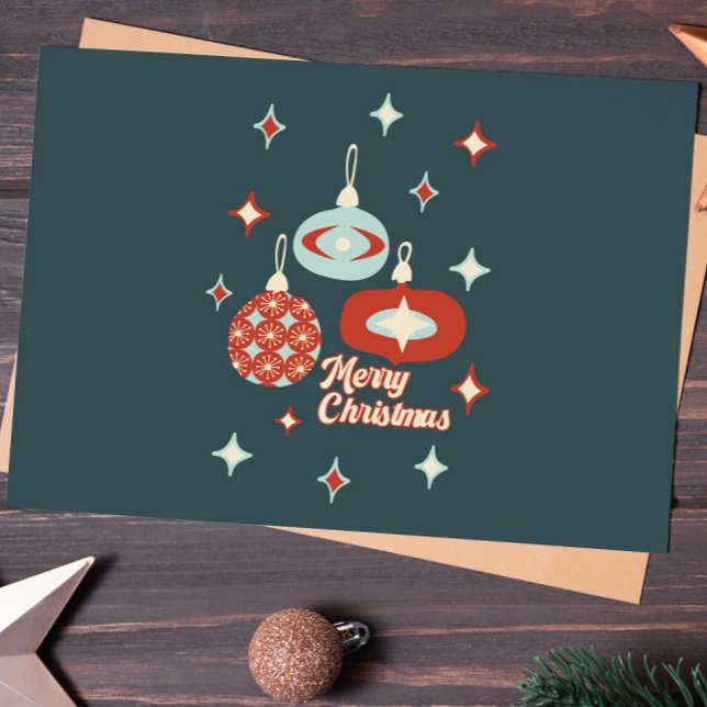 Cartão Postal Feliz Natal Adornos Modernos de Meados do Século (Criador carregado)