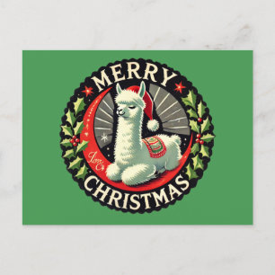 Cartão Postal Feliz Natal Alpaca Trabalho de arte Trabalho de ar