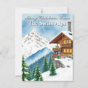 Cartão Postal Feliz Natal Alpes Suíços Chalé Nevado Montanha 