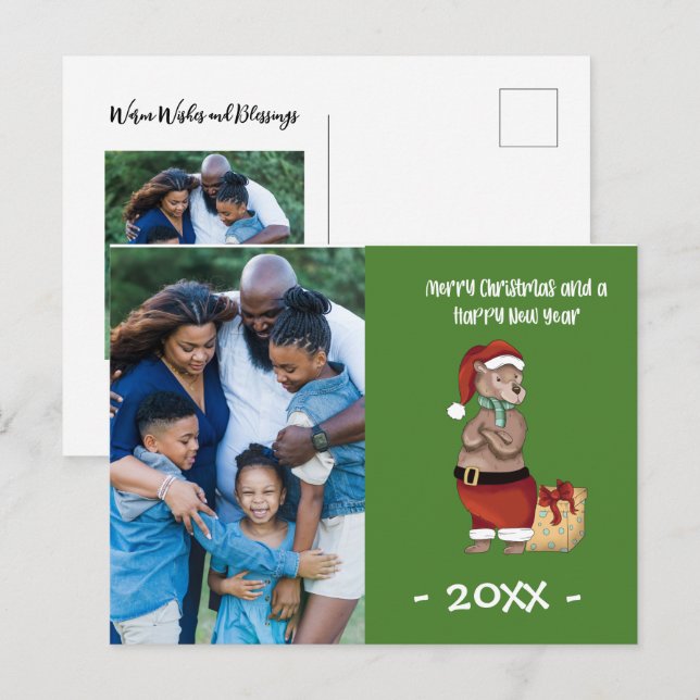 Cartão Postal Feliz Natal Bear Família Foto de Natal (Frente/Verso)