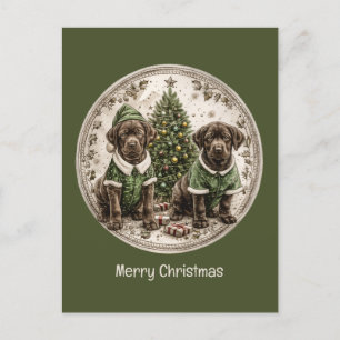 Cartão Postal Feliz Natal Black Labrador Retriever Puppy