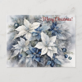 Cartão Postal Feliz Natal Blue Silver Poinsettia
