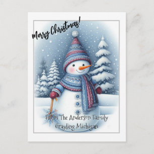 Cartão Postal Feliz Natal Boneco de Neve, Personalizado 