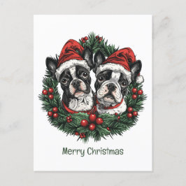 Cartão Postal Feliz Natal Boston Terrier Cães Feriados Feriados