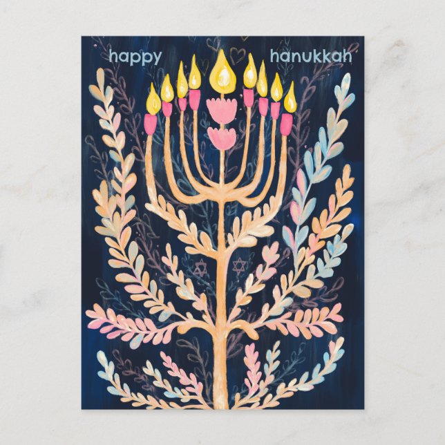 Cartão Postal Feliz Natal Botânico de Hanukkah (Frente)