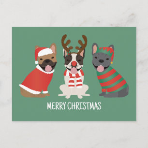 Cartão Postal Feliz Natal Bulldogs Franceses