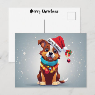 Cartão Postal Feliz Natal Cachorrinho Fofo Decorado Chapéu de Pa