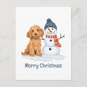 Cartão Postal Feliz Natal Cachorro Goldendoodle de Inverno Bonec