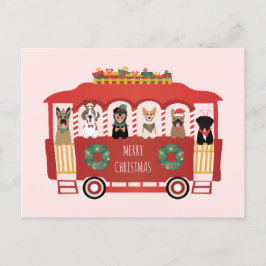 Cartão Postal Feliz Natal Cães Feriado Trolly