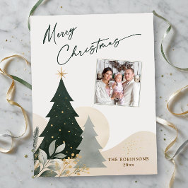 Cartão Postal Feliz Natal Caligrafia Moderna Foto Árvore Estrela