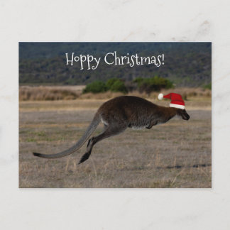 Cartão Postal Feliz Natal Canguru Vermelho Chapéu de Papai Noel