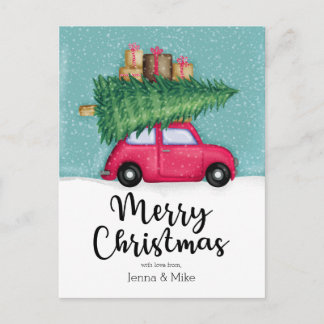 Cartão Postal Feliz Natal | Carro Floco de Neve de Inverno