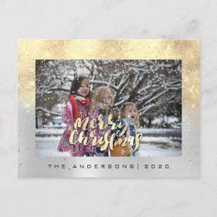 Cartão Postal Feliz Natal Cinza de Neve Dourada Aqua Fotografia