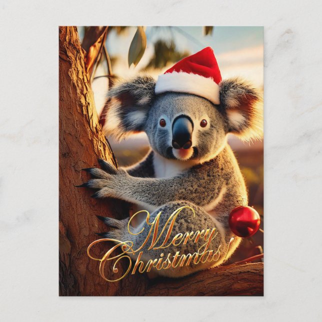 Cartão Postal Feliz Natal Coala sentado na Gumtree (Frente)