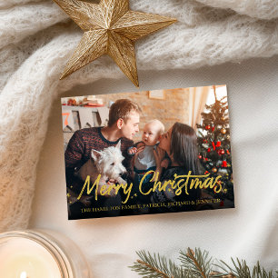 Cartão Postal Feliz Natal com Caligrafia em Brilho Dourado