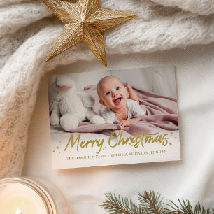 Cartão Postal Feliz Natal com Letra Manuscrita e Brilho Dourado