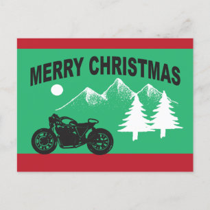 Cartão Postal Feliz Natal com Motocicletas e Montanhas